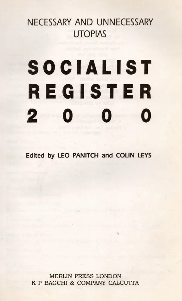 Necessary and Unnecessary Utopias Socialist Register 2000 (An Old and Rare Book)