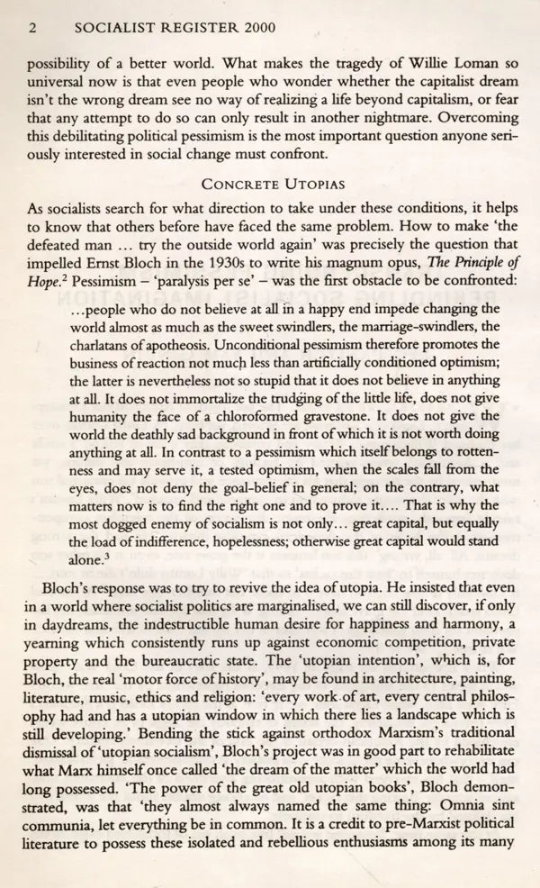 Necessary and Unnecessary Utopias Socialist Register 2000 (An Old and Rare Book)