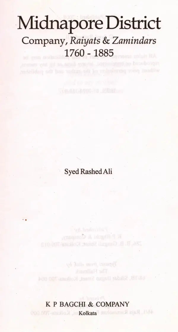 Midnapore District Company, Raiyats and Zamindars 1760-1885 - Retail Maharaj