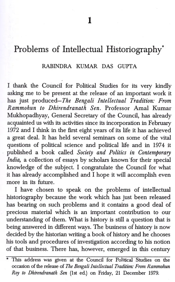 The Bengali Intellectual Tradition from Rammohun Roy to Dhirendranath Sen (An Old and Rare Book)