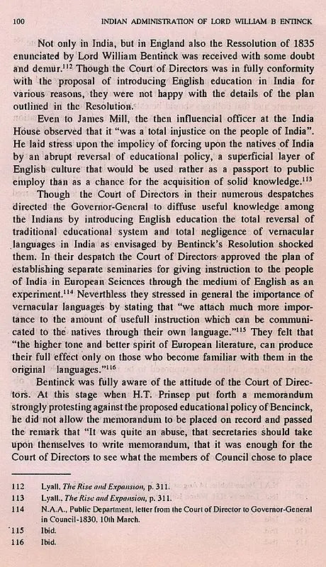 Indian Administration of Lord William Bentinck (An Old and Rare Book)