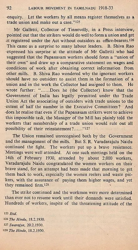 Labour Movement in Tamilnadu 1918-1933 (An Old and Rare Book) - Retail Maharaj