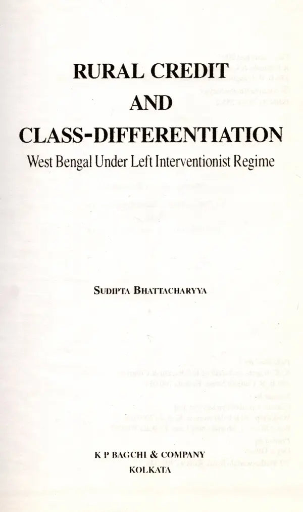 Rural Credit and Class-Differentiation- West Bengal Under Left Interventionist Regime - Retail Maharaj