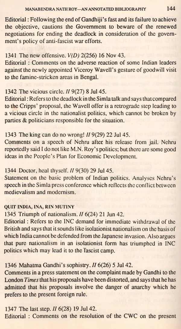 Manabendra Nath Roy- An Annotated Bibliography (An Old and Rare Book) - Retail Maharaj