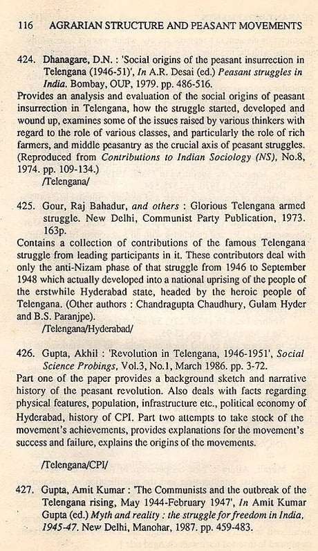 Agrarian Structure and Peasant Movements in Colonial and Post-Independence India (An Annotated Bibliography) An Old and Rare Book - Retail Maharaj