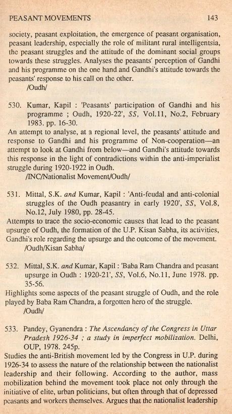 Agrarian Structure and Peasant Movements in Colonial and Post-Independence India (An Annotated Bibliography) An Old and Rare Book - Retail Maharaj