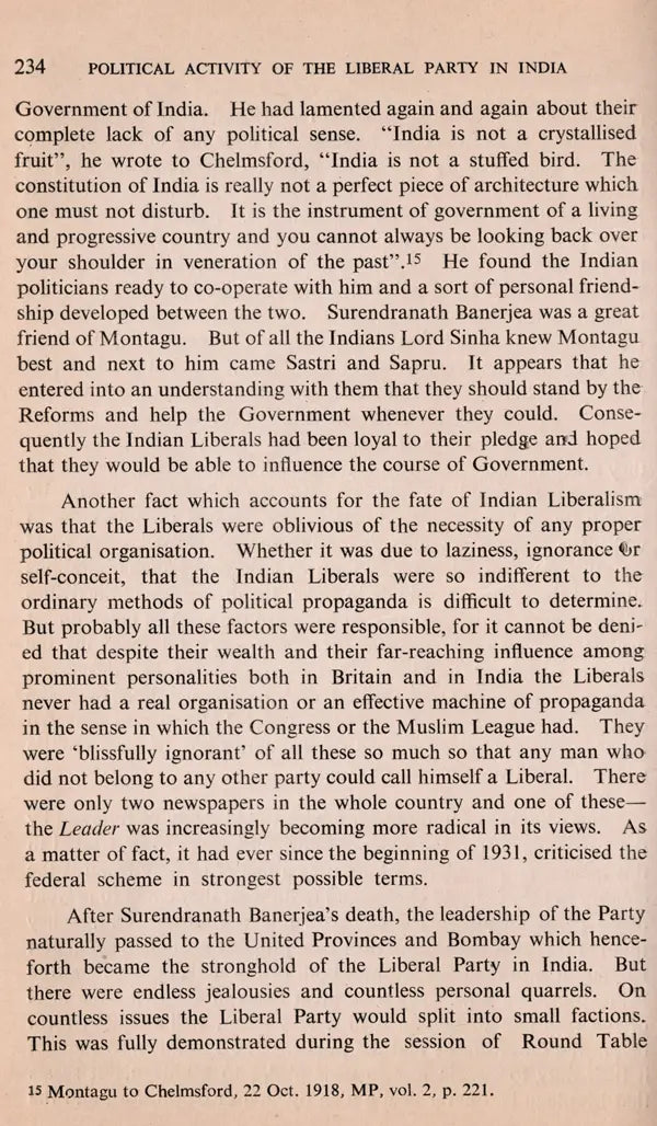 Political Activity of the Liberal Party in India 1919-1937 (An Old and Rare Book) - Retail Maharaj