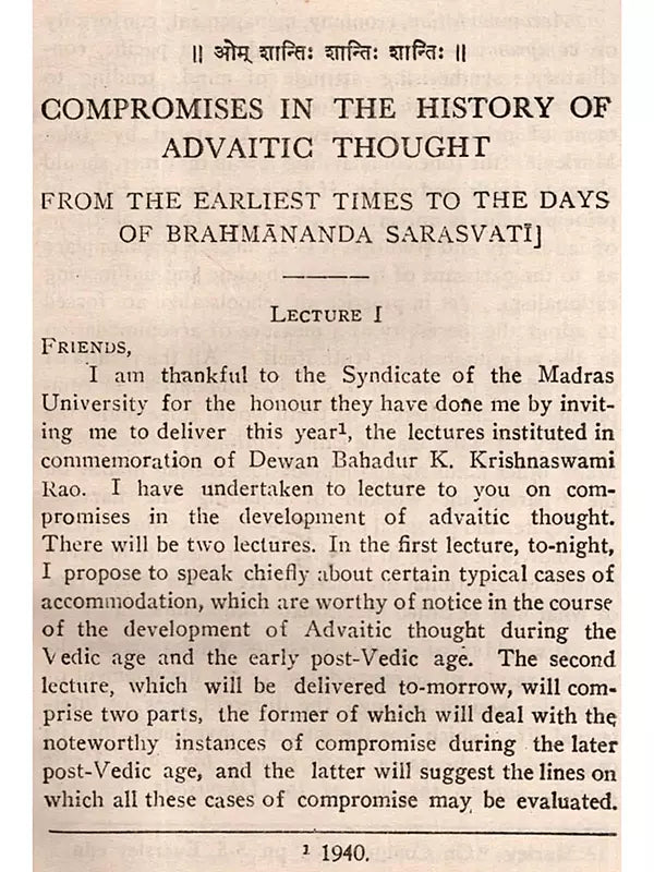 Compromises in the History of Advaitic Thought (An Old and Rare Book)