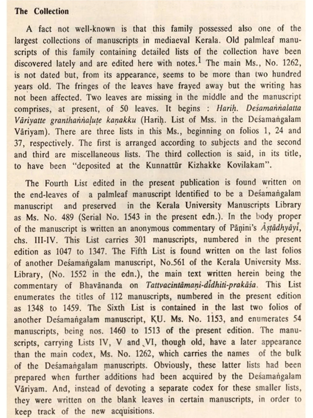 Manuscripts Collection of the Desamangalam Variyam (Kerala) – An Annotated Catalogue