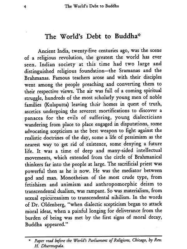 The World's Debt to Buddha