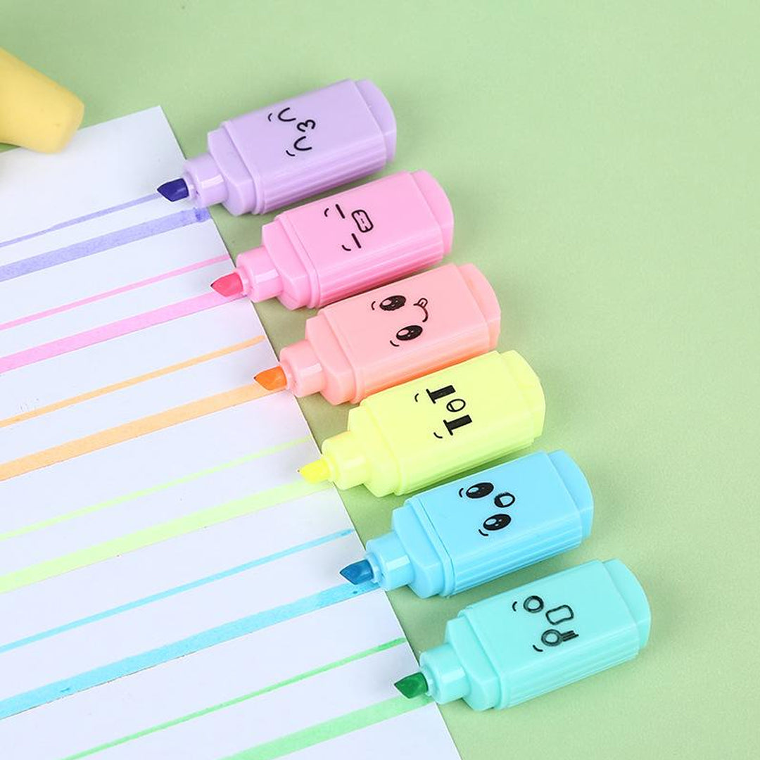 Cute Student Mini Cartoon Highlighter Pen Set for Study and Office - Retail Maharaj