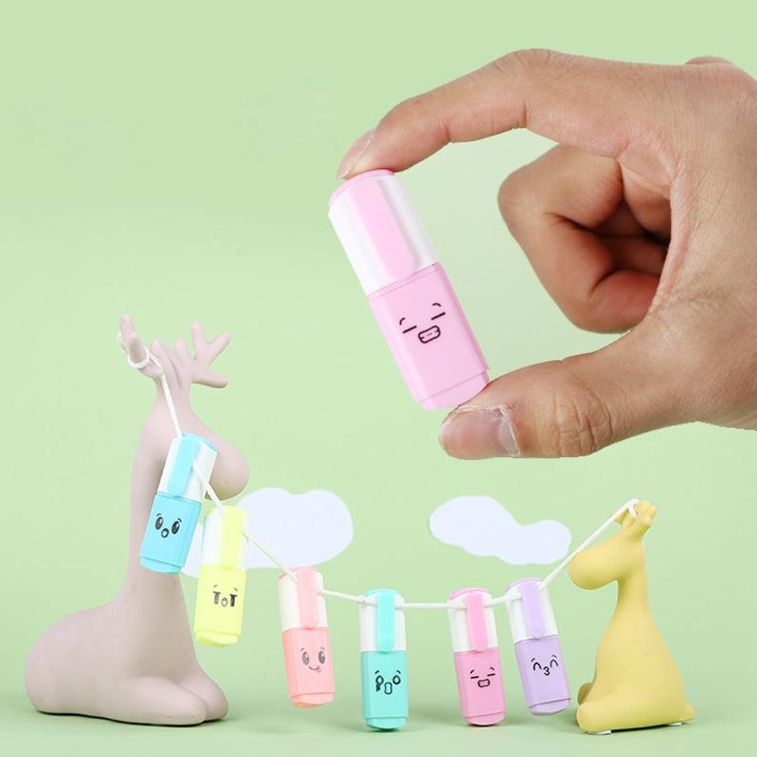 Cute Mini Highlighter Pens Cartoon Style Student Stationery Set of 6 - Retail Maharaj