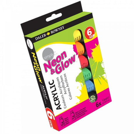Daler Rowney Simply Acrylic Neon & Glow Paint Set 6x12ml - Retail Maharaj