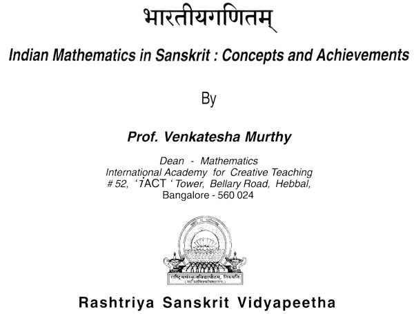 Indian Mathematics in Sanskrit Concepts and Achievements - Retail Maharaj