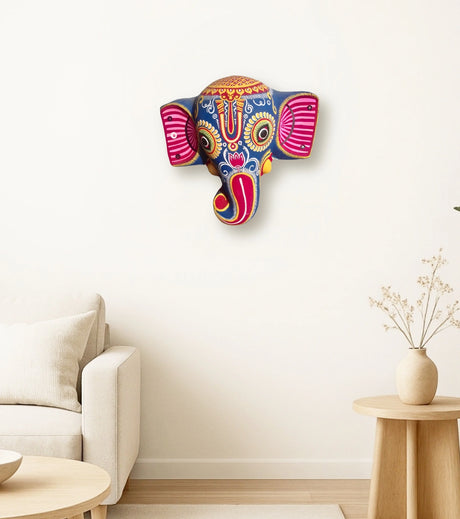 Gajan Ganesha Chhau Mask – Handcrafted Purulia Folk Art Wall Hanging - Retail Maharaj