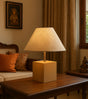 Handcrafted Minimalist Lamp with Handwoven Cotton Shade and Wooden Base – Ambient Lighting for Bedroom or Study - Retail Maharaj