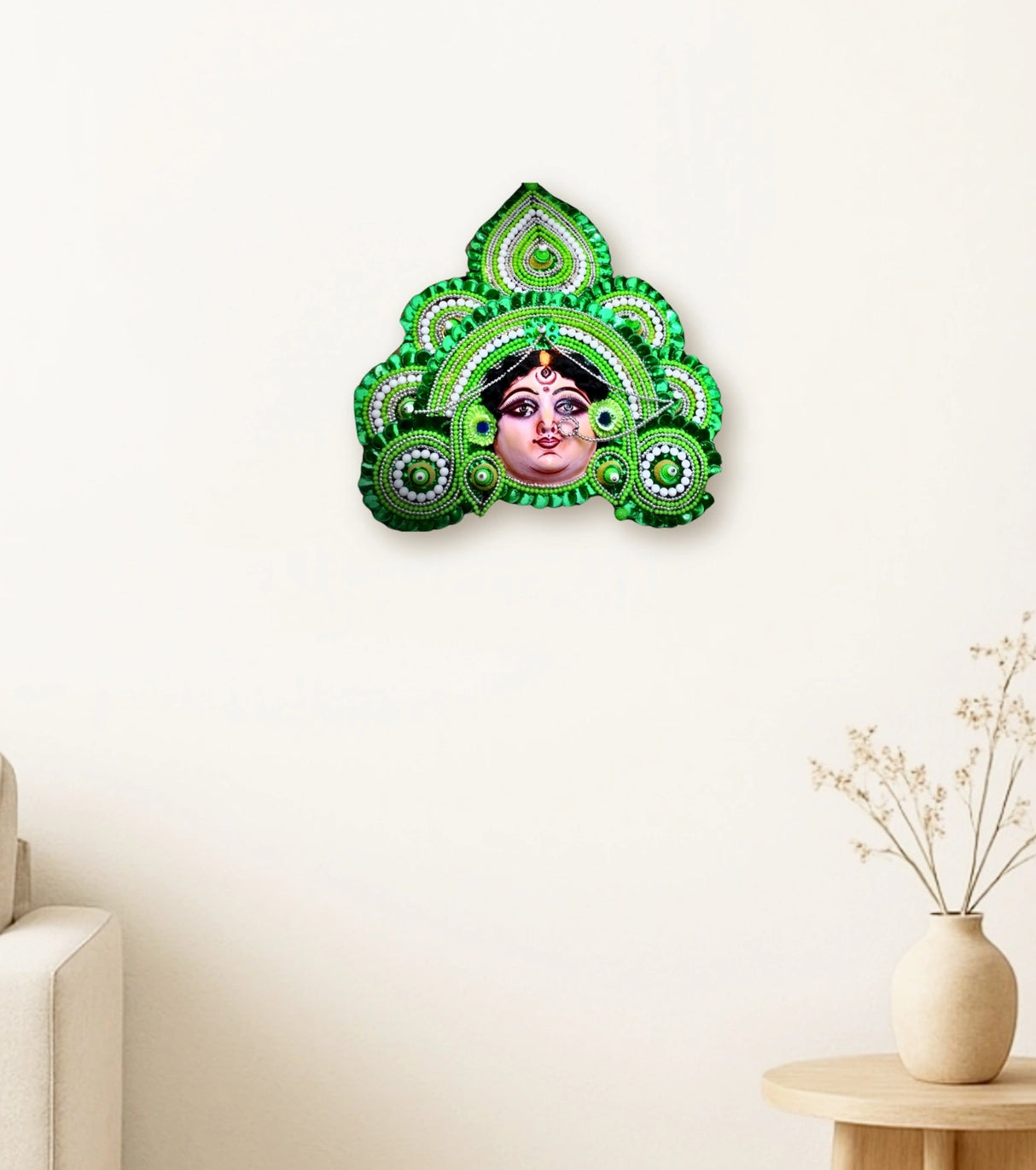 Raahr Raktambari – The Radiant Pink Devi Mukhosh | Authentic Purulia Mask | Shola-based Headgear & Divine Craftsmanship - Retail Maharaj