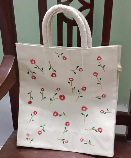 Hand-Painted Tote Bag by Innocent Hands - Eco-Friendly, Vibrant Floral Art - Retail Maharaj