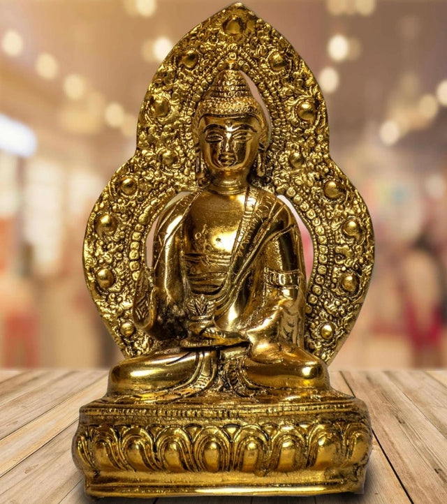 Buddha Idol in Golden Alloy Metal – Meditation Masterpiece, Dhyana Mudra Statue for Home Decor & Meditation Spaces - Retail Maharaj