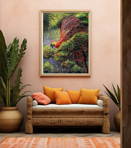 Crimson Flight – Handcrafted Acrylic Painting on Canvas - Retail Maharaj