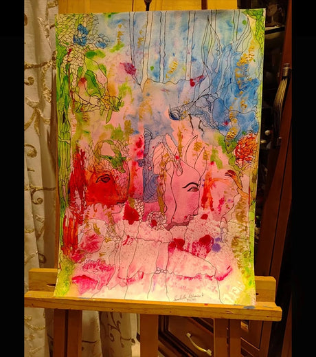 “Different World” – Abstract Portrait Acrylic on Paper by Samhita Bhowmik | Dreamlike Fusion of Nature and Emotion - Retail Maharaj