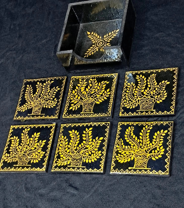 Golden Grove Wooden Coaster Set (6 pcs) - Retail Maharaj