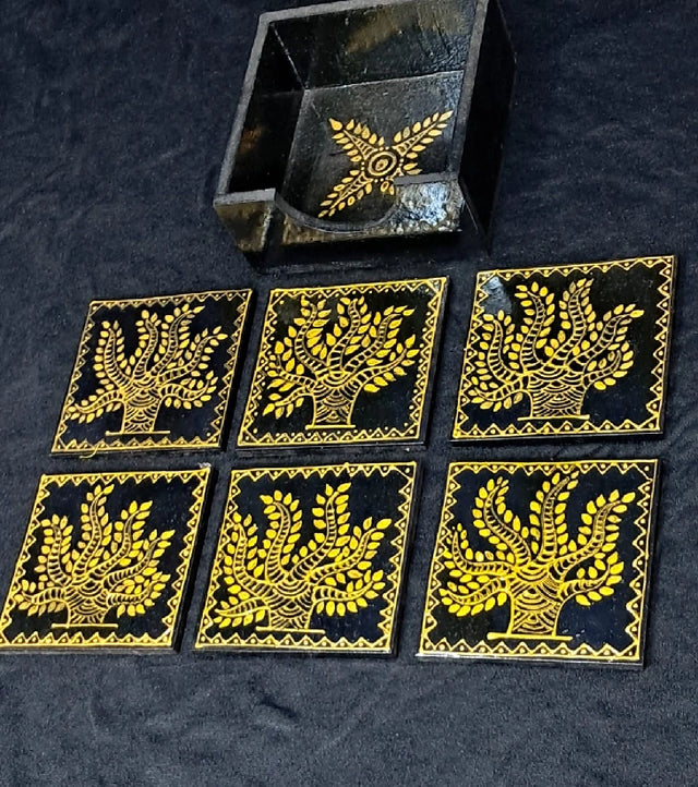 Golden Grove Wooden Coaster Set (6 pcs) - Retail Maharaj