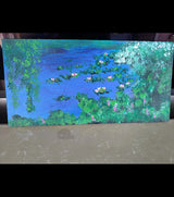 Lilies on Water – Hand-painted Acrylic Painting by Samhita Bhowmik | Tranquil Water Lilies on Pond on Board Canvas - Retail Maharaj
