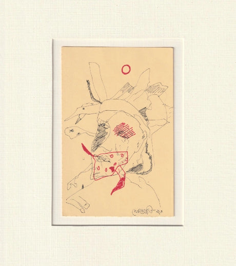 “Man and the Red Bird” by Debajyoti Roy (2023) – Pen Drawing on Postcard Paper - Retail Maharaj