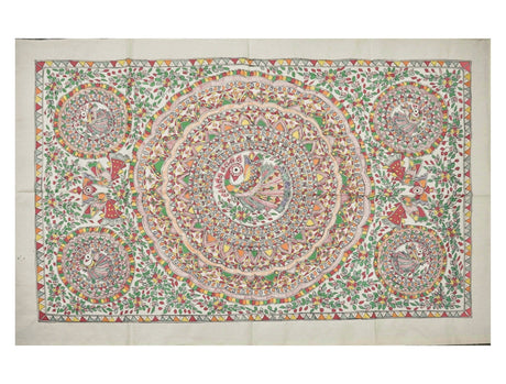 Matsya Mandala Handpainted Madhubani Painting – Traditional Fish Mandala Art on Cotton Fabric (37.5 x 25 inch) | Indian Folk Wall Decor for Meditation & Gifting - Retail Maharaj