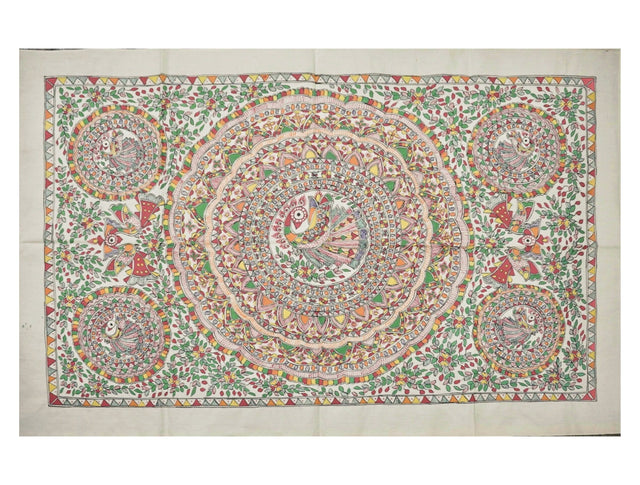 Matsya Mandala Handpainted Madhubani Painting – Traditional Fish Mandala Art on Cotton Fabric (37.5 x 25 inch) | Indian Folk Wall Decor for Meditation & Gifting - Retail Maharaj