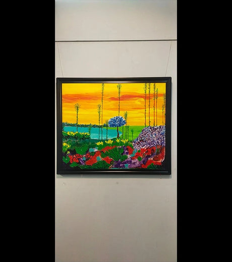 Rainbow Garden – Vibrant Acrylic Landscape Painting by Samhita Bhowmik | Whimsical Forest and Kaleidoscopic Flora - Retail Maharaj