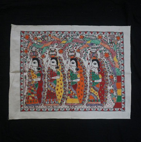 Ritual Procession Handpainted Madhubani Painting – Indian Tribal Women Art on Cotton Fabric (23 x 18 inch) | Ethnic Folk Wall Décor for Home & Collectors - Retail Maharaj