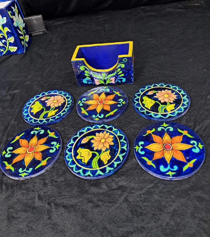 Royal Blossom Wooden Coaster Set (6 pcs) - Retail Maharaj