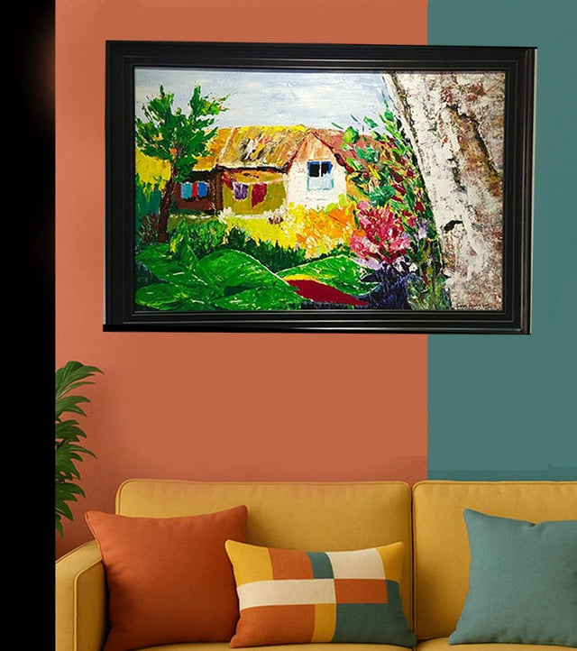 Ruralside – Hand-painted Acrylic Landscape by Samhita Bhowmik | Countryside Cottage Artwork - Retail Maharaj