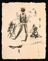 “The Red Hat” by Debajyoti Roy – Original Acrylic, Ink & Dry Brush Artwork on Handmade Paper - Retail Maharaj