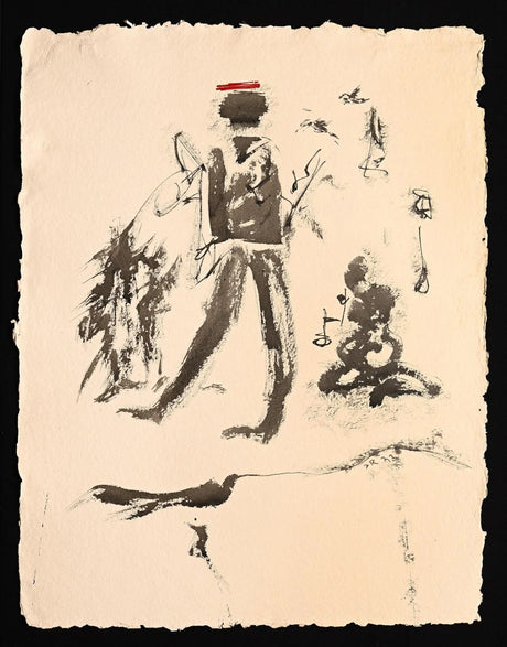 “The Red Hat” by Debajyoti Roy – Original Acrylic, Ink & Dry Brush Artwork on Handmade Paper - Retail Maharaj