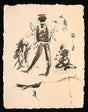 “The Red Hat” by Debajyoti Roy – Original Acrylic, Ink & Dry Brush Artwork on Handmade Paper - Retail Maharaj