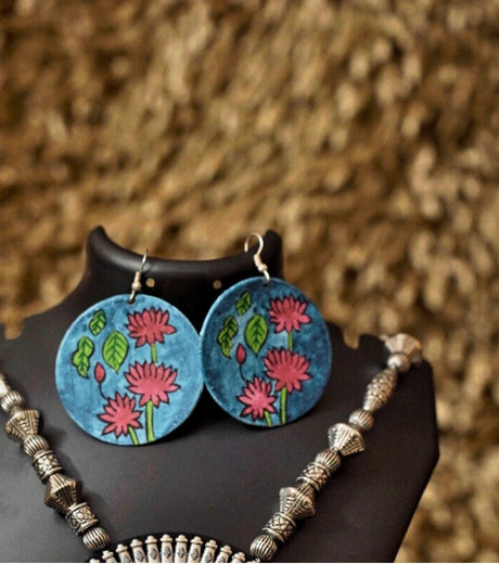 Divine Bloom Buddha Pendant Set – Hand-Painted Spiritual Necklace and Earrings - Retail Maharaj