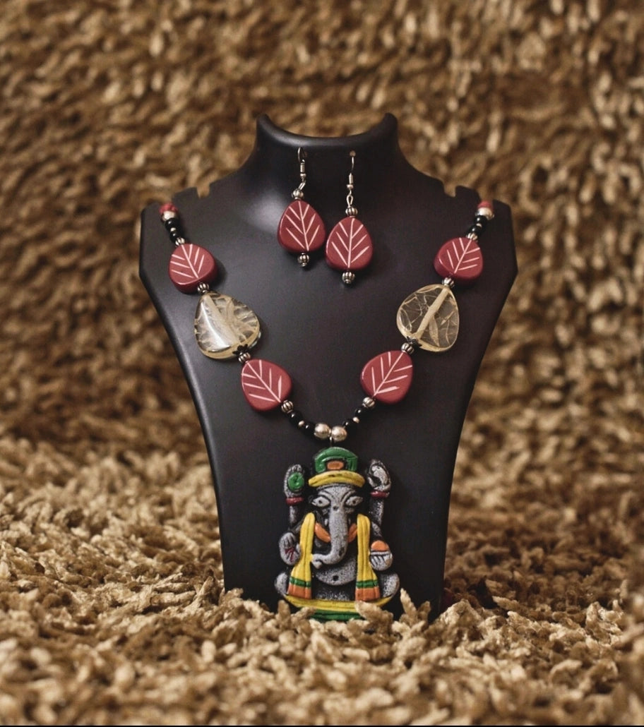 Handcrafted Lord Ganesha Terracotta Necklace Set – Divine Vibes for Festive & Ethnic Occasions - Retail Maharaj