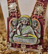 Madhurya Tribal Art Necklace Set - Hand-painted Tribal Locket with Maroon Handloom Fabric - Retail Maharaj