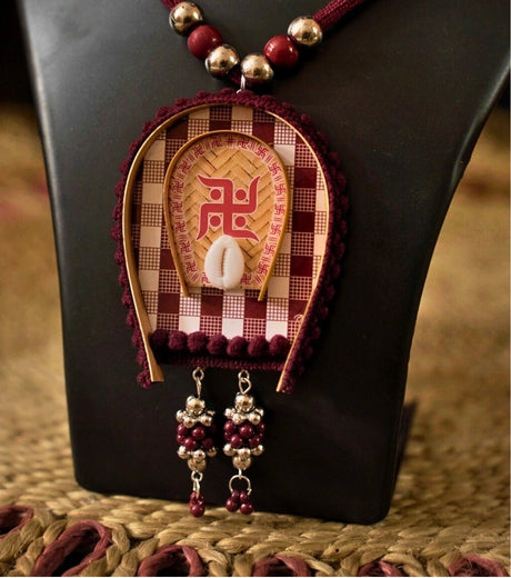Swastik Shakti Traditional Necklace Set | Handcrafted Red Swastik & Cowrie Shell Necklace for Festivals - Retail Maharaj