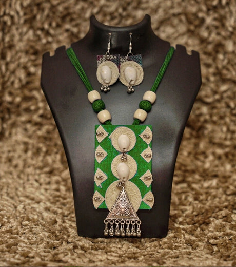 Tribal Essence Jute Cowrie Necklace Set | Handcrafted Eco-Friendly Necklace with Cowrie Shells & Oxidized Metal Pendant - Retail Maharaj