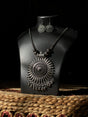 Tribal Sunburst Pendant Set – Oxidized German Silver Necklace & Earrings - Retail Maharaj