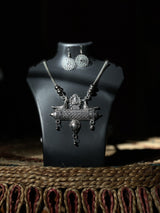 Vajra Gaatha Tribal Necklace – Divine Deity & Peacock Motifs in Oxidized Silver - Retail Maharaj