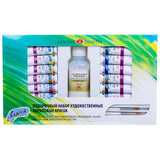 Ladoga Gift Set of Acrylic Color Artist Paint Set with 12 Colours Gloss Varnish and Brushes for Canvas Wood and Creative Art - Retail Maharaj
