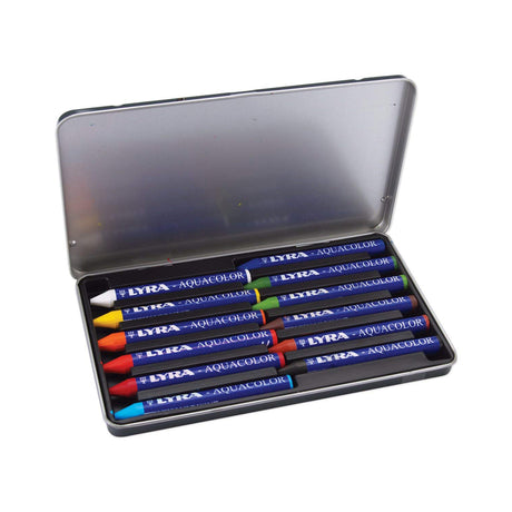 Lyra Aquacolor Water-Soluble Crayons Set of 12 Assorted Colors for Sketching and Painting - Retail Maharaj