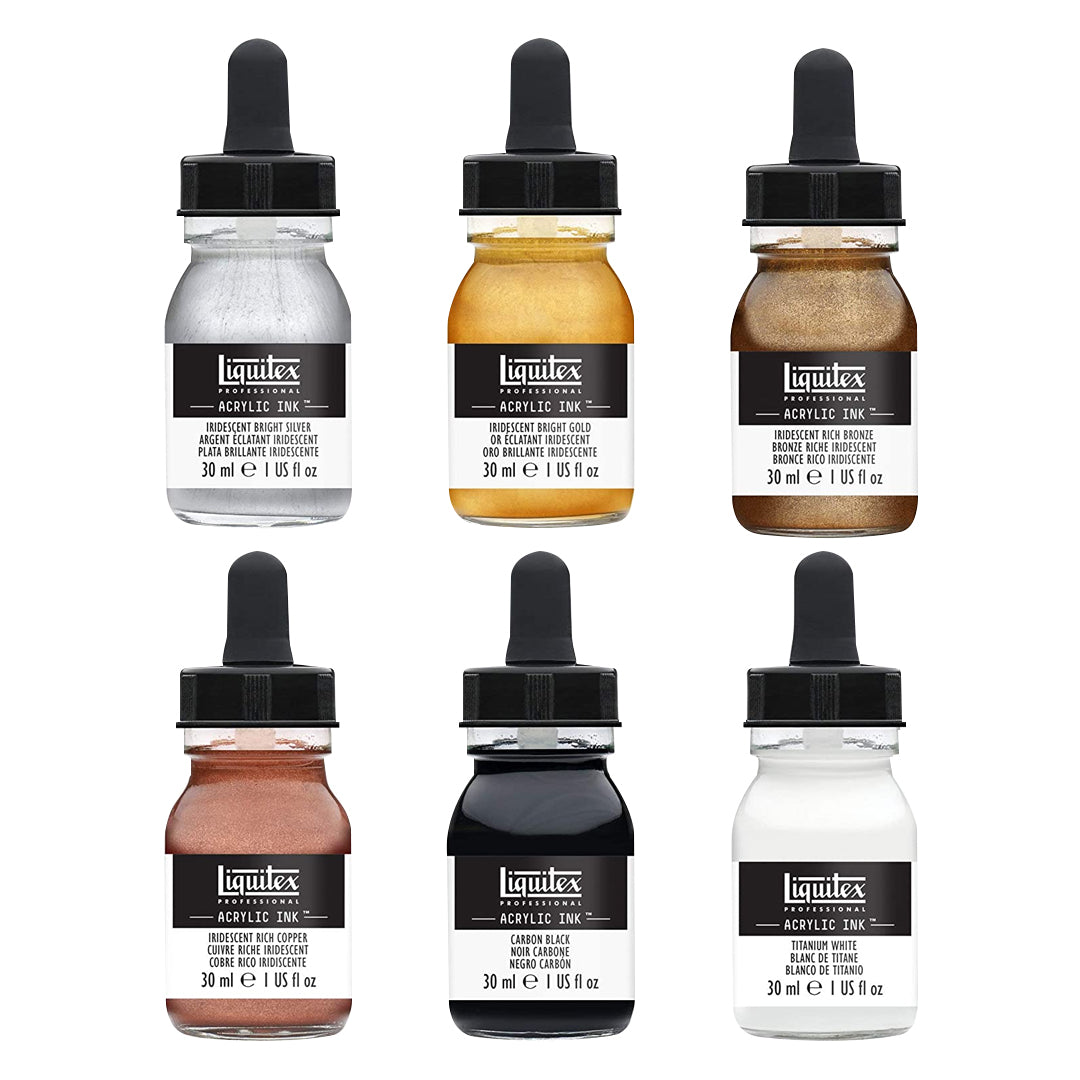 Liquitex Professional Acrylic Ink Set of 3 & 6 (Essential & Iridescent Colours) - Retail Maharaj