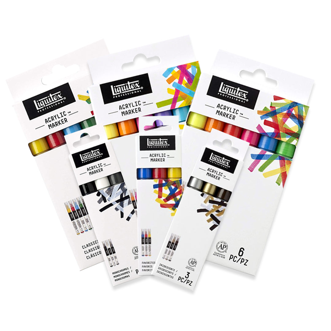 Liquitex Professional Acrylic Marker Sets Artist Grade Acrylic Paint Markers for Fine Art Craft Highlights Vibrant Monochrome Iridescent Colors - Retail Maharaj