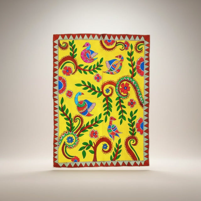 Handmade Madhubani Painting – Birds on a Branch | Mithila Art Traditional Handmade Cloth - Retail Maharaj